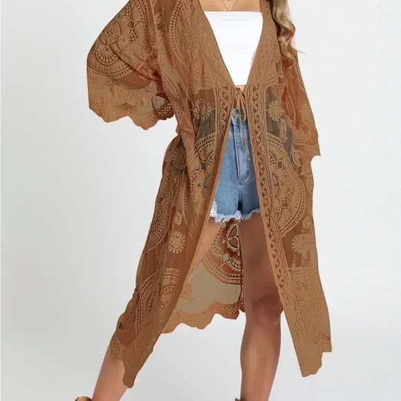 lace kimono cardigan sweater kimono cover up - Picture 5 of 6